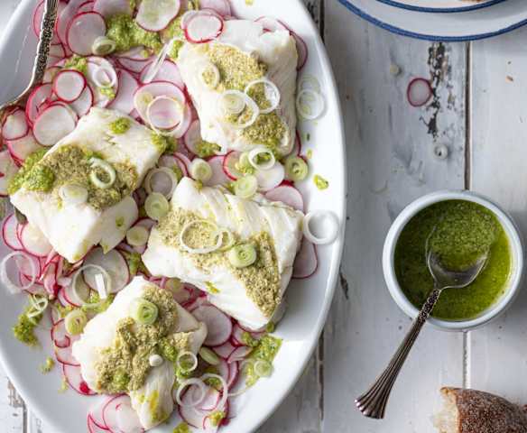 Radish Carpaccio with Cod