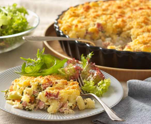 Zapečené krémové těstoviny s uzenou panenkou