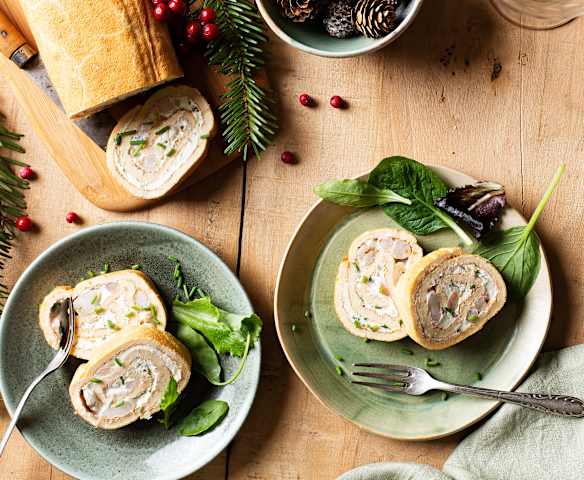 Brazo de gitano con gambas y queso