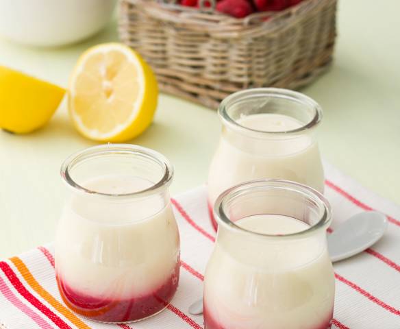 Cuajada de quesitos con coulis de frambuesa