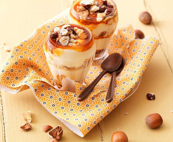 Tiramisu noisettes, caramel et biscuits petit-beurre