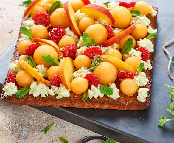 Tarte melon-pêche et chantilly à la menthe