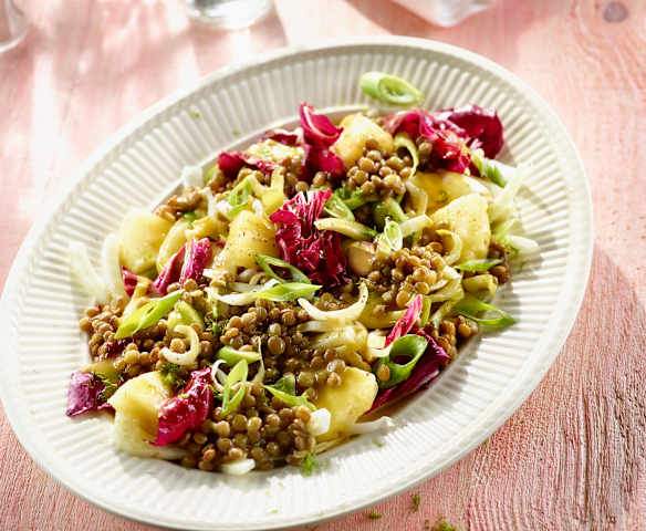 Linsen-Fenchel-Salat mit Frühlingszwiebeln und Ananas