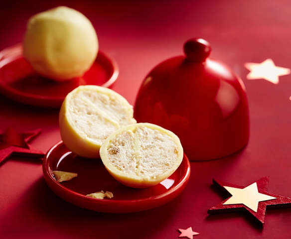 Boules de Noël, chocolat blanc et banane