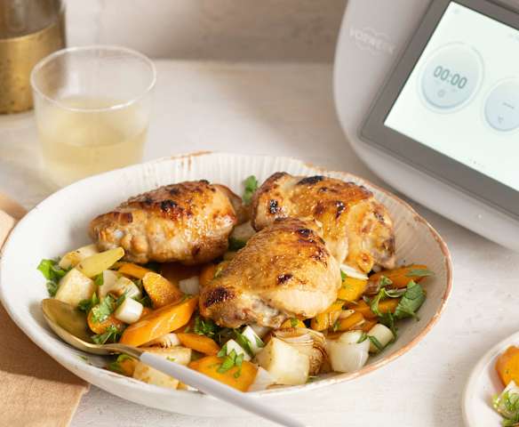 Poulet au sirop d'érable et à la moutarde, panais et carottes