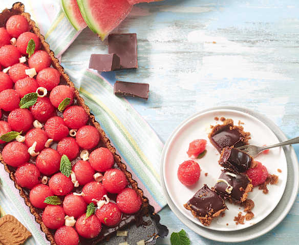 Tarta de chocolate y sandía