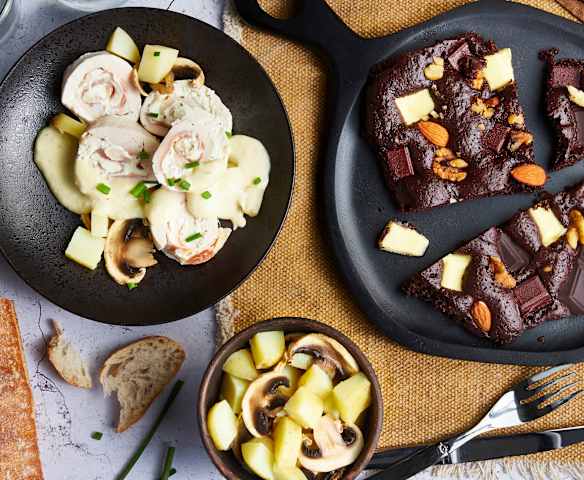 Ballotine de poulet, pommes de terre vapeur et brownie aux fruits secs Ballotine de poulet, pommes de terre vapeur et brownie aux fruits secs