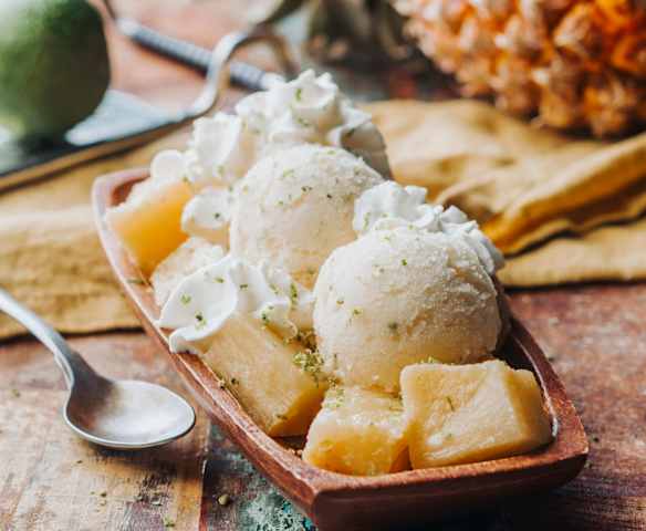 Sorbet ananas-citron vert et ananas rôti