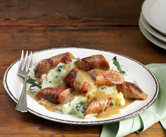 Colcannon with Sausages and Guinness Gravy