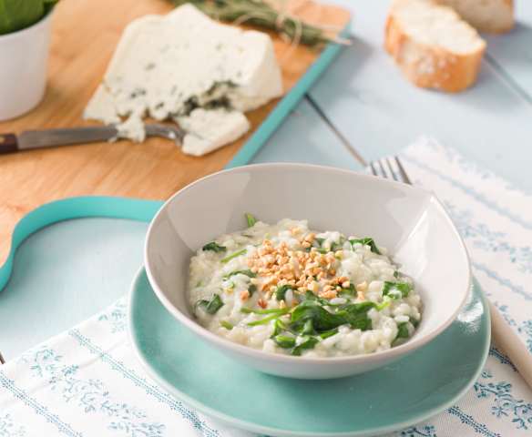 Risotto de queso azul y espinacas