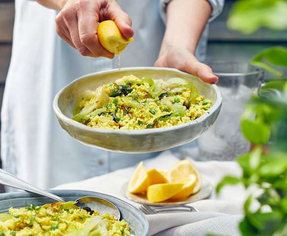 Blumenkohl-Reissalat mit Erbsen