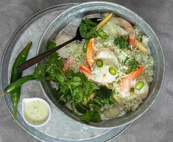 Prawns with coriander coconut rice