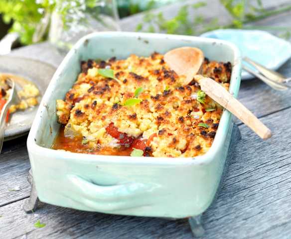 Crumble de tomates au couscous et au safran