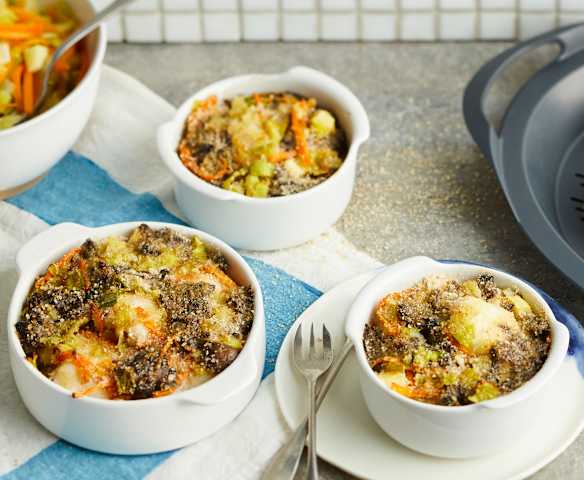 Cocotte de poisson gratinée aux champignons