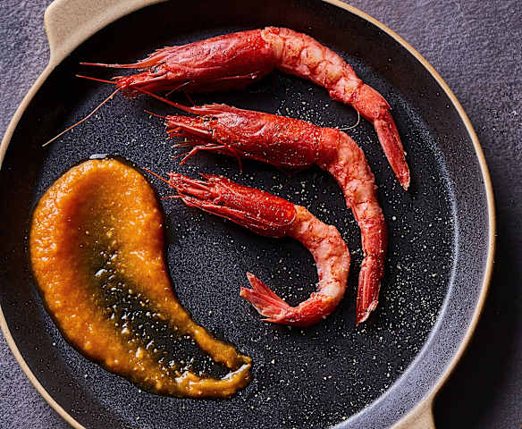 sous-vide慢煮红虾配木瓜酱