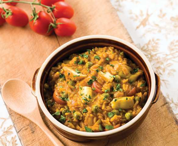 Arroz de açafrão e alcachofras