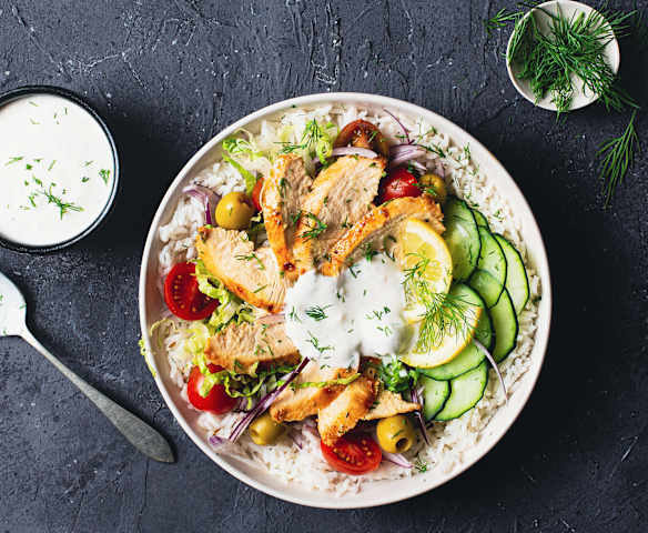 Bol de arroz con pollo Shawarma