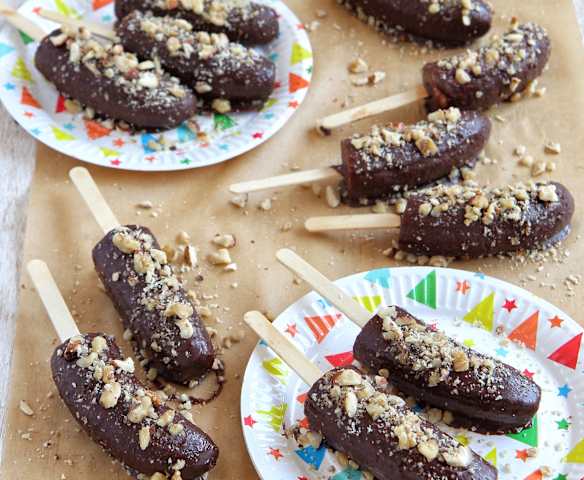 Bananitas bañadas en chocolate con crocante