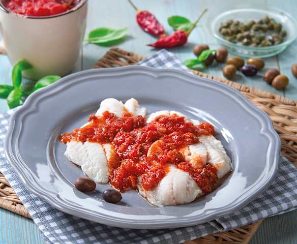 Cernia con salsa mediterranea