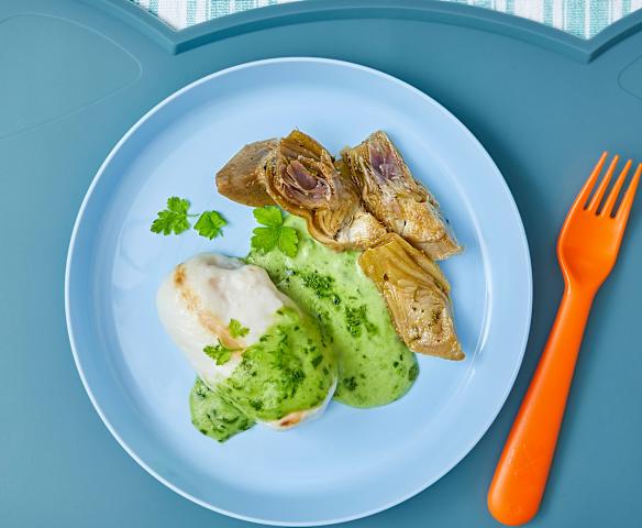 Nasello in salsa prezzemolata con cuori di carciofo