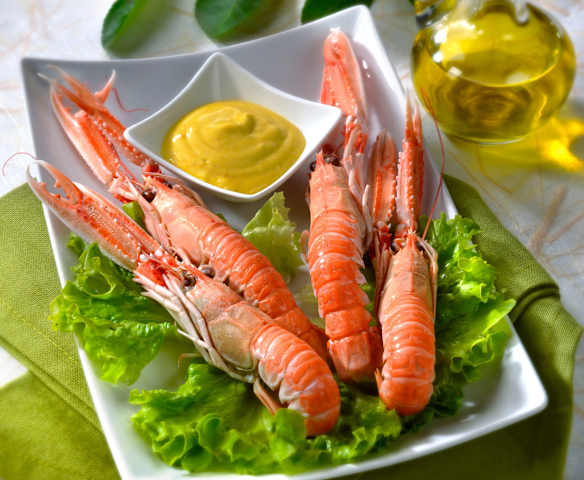 Scampetti con maionese alla senape