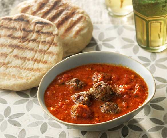 Moroccan lamb meatballs with batbout flatbreads