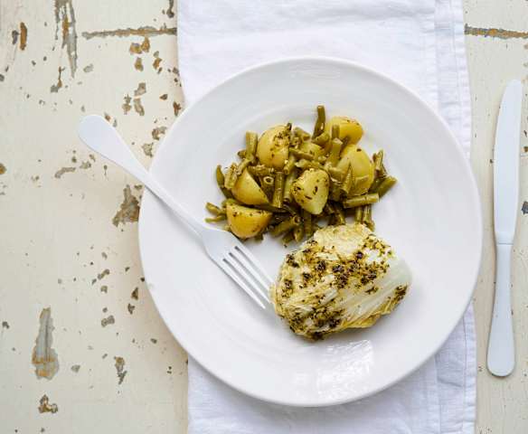 Pescada com legumes ao vapor