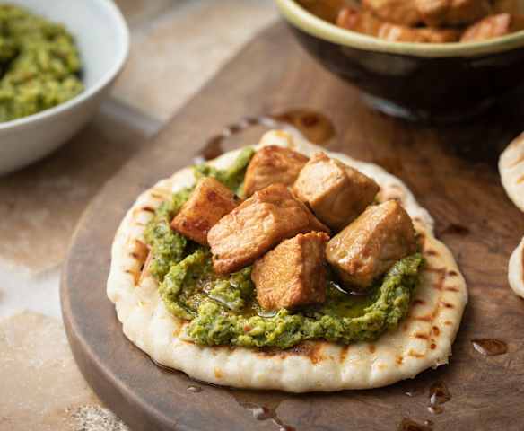 Pork with Broccoli Pesto and Flatbreads