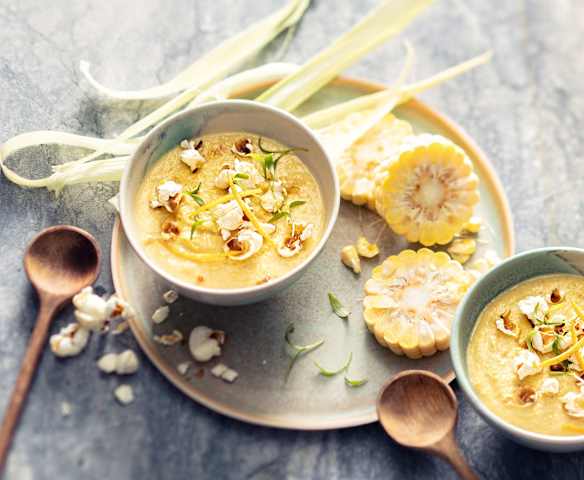 Crème onctueuse maïs, vanille, orange et popcorn