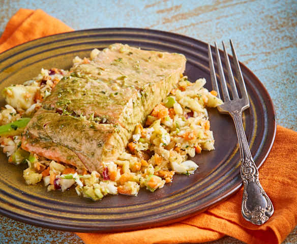 Green Tea Salmon with Asian Slaw