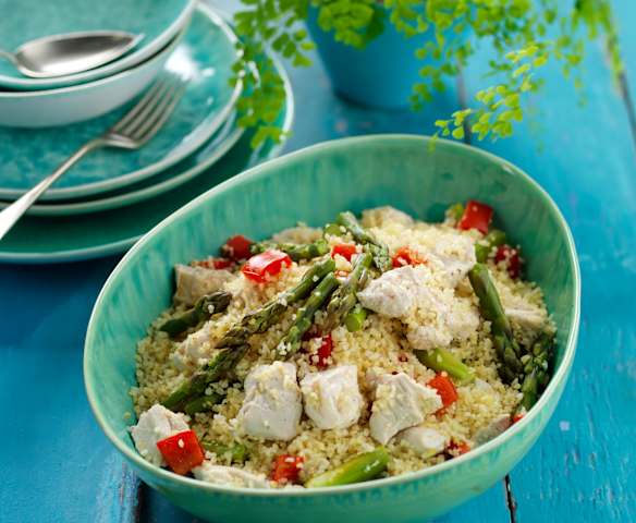 Bulgur com frango e espargos