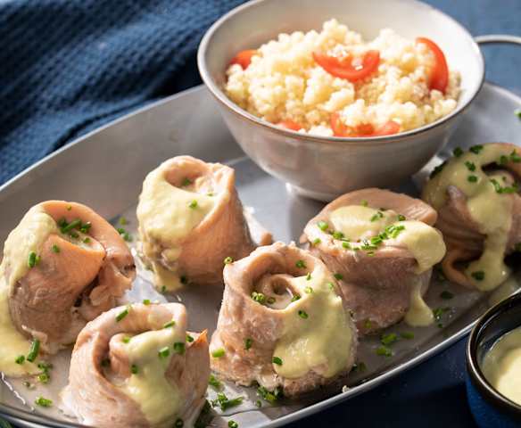 Popietas de trucha en salsa de mostaza