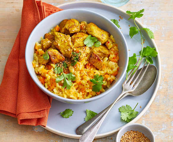 One pot de blé, poulet et curry