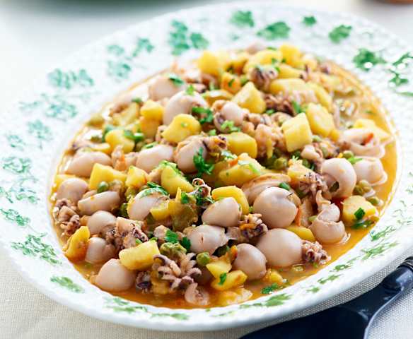 Chocos com ervilhas e batata-doce