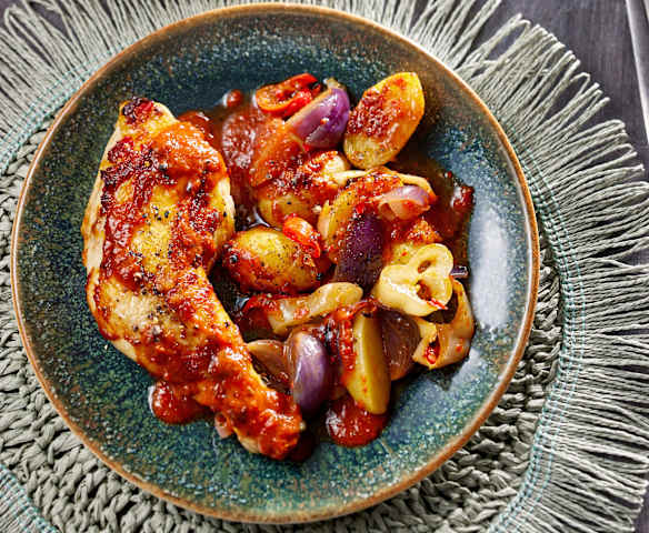 Hähnchenschenkel en escabeche aus dem Ofen