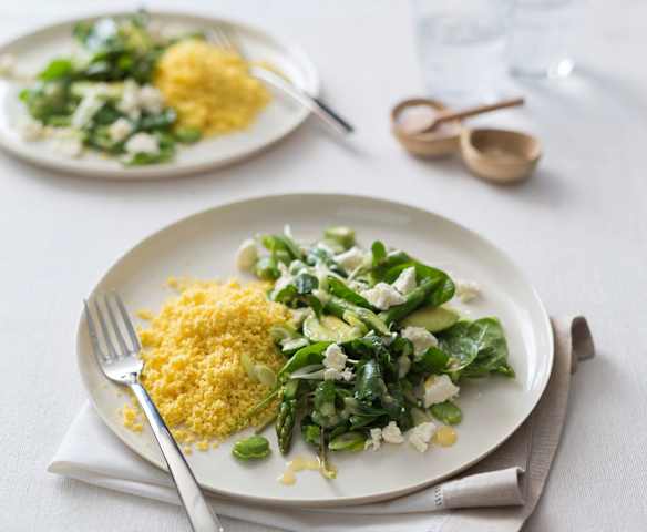 Lupin with broad bean salad