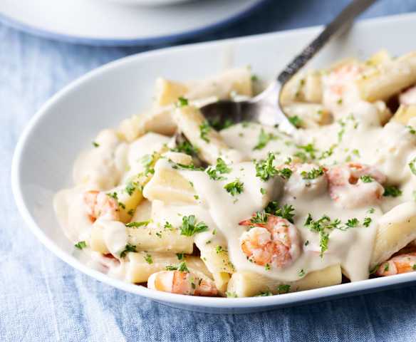 Pasta with Dairy-free Creamy Sauce and Prawns
