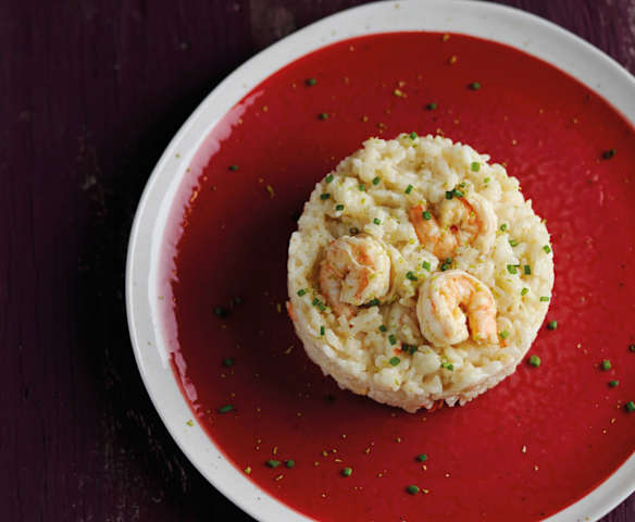 Risoto de camarão e leite de coco