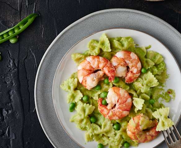 Rejer med ærter og pasta