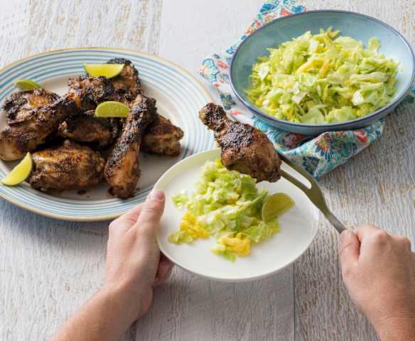 Jerk chicken with pineapple slaw
