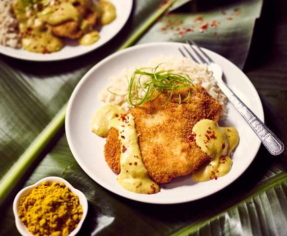 Putenschnitzel mit Curry-Bananen-Sauce