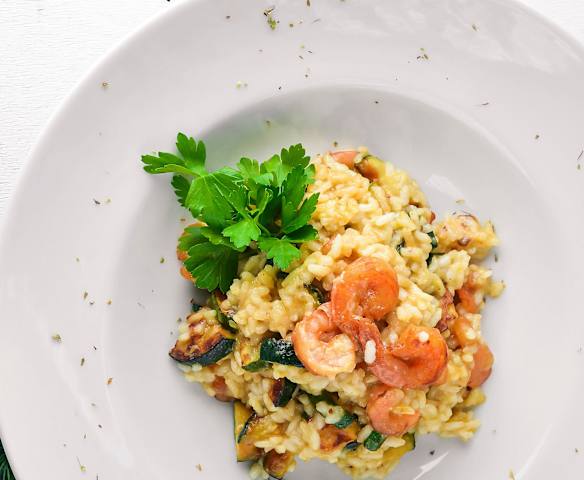 Risotto de gambones y calabacín Risotto de gambones y calabacín