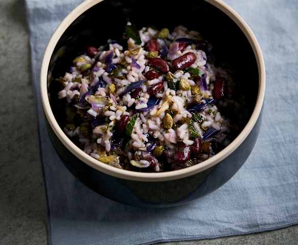 Risoto com feijão e couves