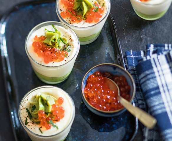 Tiramisu, avocat et œufs de saumon
