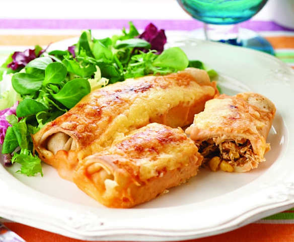 Crepes de frango com milho