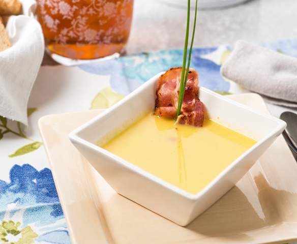 Crema de calabaza con queso de cabra