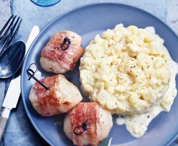 Coquilles Saint-Jacques au lard et risotto de chou-fleur