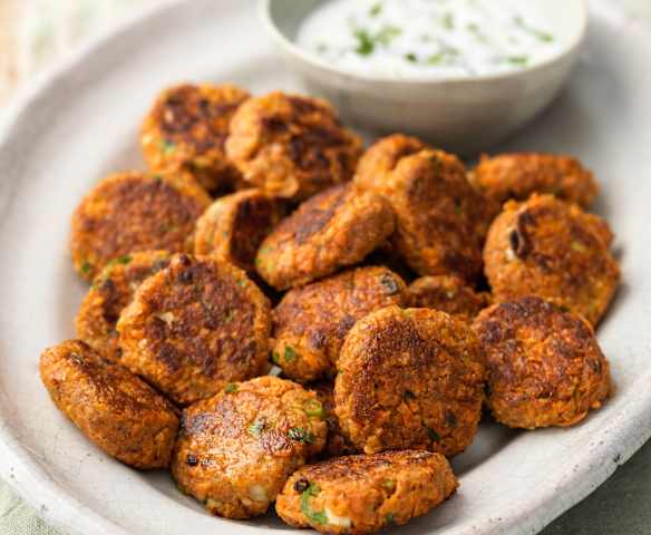 Spiced Carrot Fritters with Yoghurt Dip