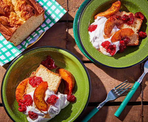 Summer Fruit with Whipped Cream and Sponge Cake