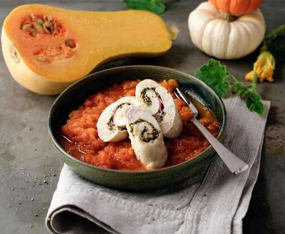Hendlroulade mit Kürbisgemüse
